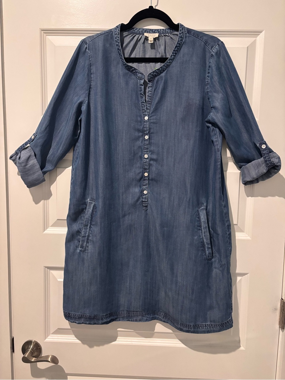 Soft Washed Denim-Blue Tunic Mini Dress